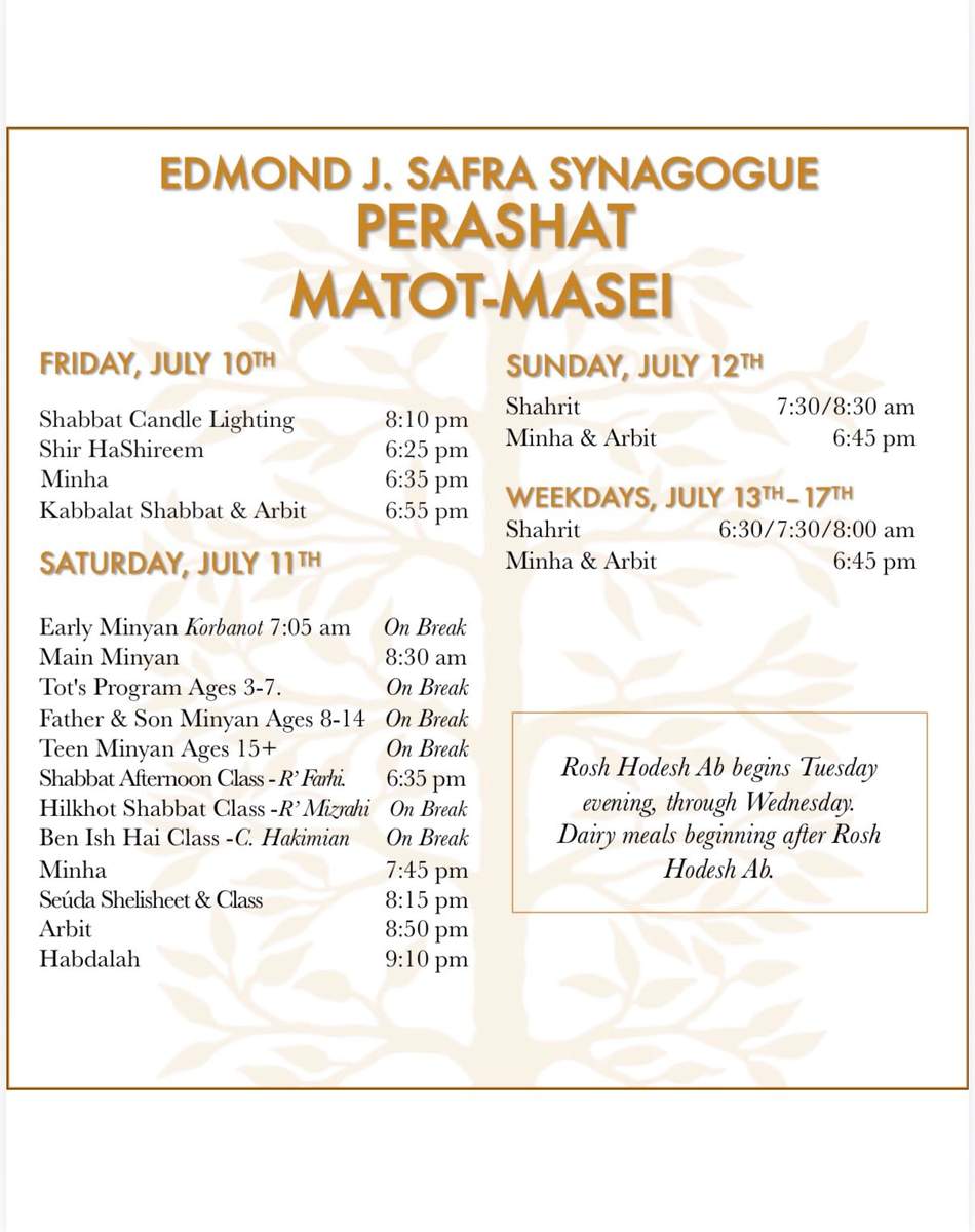 Perashat Matot-Masei Services This Weekend | Photo | Will | YESODI