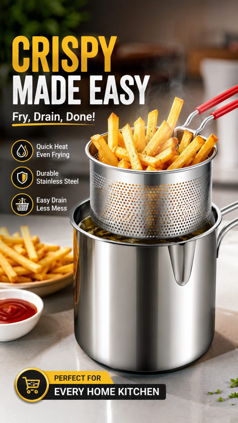Deep fryer with strainer