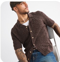 Crochet-Style Button-Through Sweater Polo