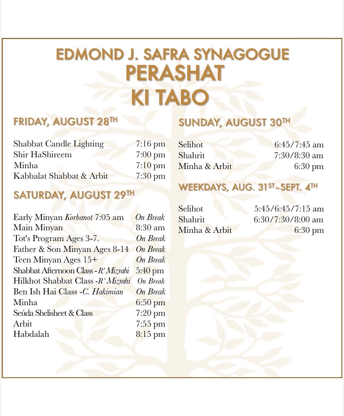 Edmond J. Safra Synagogue Schedule | Photo | William Lebovics | YESODI